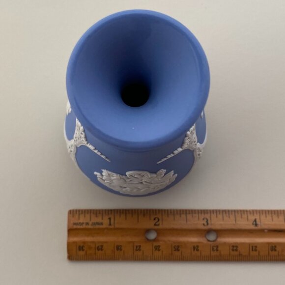 Wedgwood Blue Jasperware Bud Vase with White Motif - Picture 6 of 7